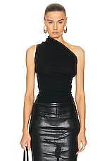 Rick Owens Ribbed One Shoulder Top in Black, view 1, click to view large image.