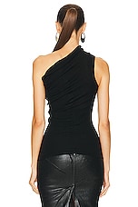 Rick Owens Ribbed One Shoulder Top in Black, view 4, click to view large image.