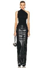 Rick Owens Ribbed One Shoulder Top in Black, view 5, click to view large image.