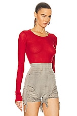 Rick Owens Rib Long Sleeve Top in Cardinal Red, view 2, click to view large image.