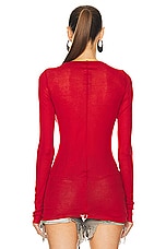 Rick Owens Rib Long Sleeve Top in Cardinal Red, view 3, click to view large image.