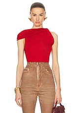 Rick Owens Asymmetric Twist Top in Cardinal Red, view 1, click to view large image.