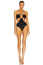 Rosetta Getty Drawstring Bandeau One Piece Swimsuit in Black, view 1, click to view large image.