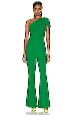 Roland Mouret Asymmetric Stretch Cady Jumpsuit in Green, view 1, click to view large image.