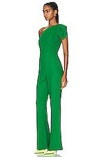 Roland Mouret Asymmetric Stretch Cady Jumpsuit in Green, view 3, click to view large image.