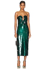 Roland Mouret Strapless Sequin Midi Dress in Dark Green, view 1, click to view large image.