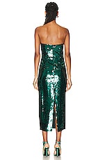 Roland Mouret Strapless Sequin Midi Dress in Dark Green, view 3, click to view large image.