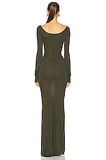 RICK OWENS LILIES Long Sleeve Slip Gown in Forest, view 3, click to view large image.