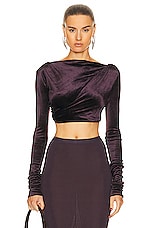RICK OWENS LILIES Jade Long Sleeve Top in Deep Purple, view 1, click to view large image.