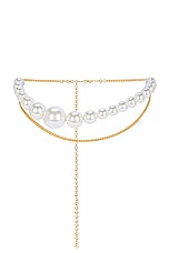 Rowen Rose Asymmetric Pearl Chain Belt in Gold & White, view 1, click to view large image.