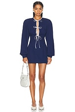 Rowen Rose Mini Bow Dress in Navy Blue & White, view 1, click to view large image.