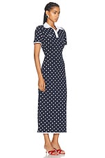 Rowen Rose Long Polo Dress in Navy Blue & White Polka Dots, view 2, click to view large image.