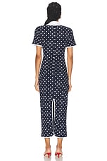 Rowen Rose Long Polo Dress in Navy Blue & White Polka Dots, view 3, click to view large image.