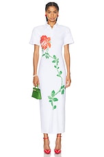 Rowen Rose Printed Jersey Polo Dress in White & Red Rose, view 1, click to view large image.