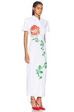 Rowen Rose Printed Jersey Polo Dress in White & Red Rose, view 2, click to view large image.