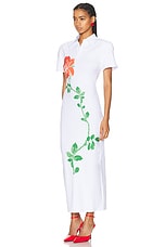 Rowen Rose Printed Jersey Polo Dress in White & Red Rose, view 3, click to view large image.