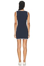 Rowen Rose Bi-color Sleeveless Jersey Mini Dress in Navy Blue & White, view 3, click to view large image.