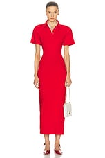 Rowen Rose Short Sleeve Long Polo Dress in Red, view 1, click to view large image.