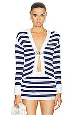 Rowen Rose Striped Cropped Cardigan in Blue & White, view 1, click to view large image.