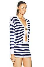 Rowen Rose Striped Cropped Cardigan in Blue & White, view 2, click to view large image.