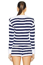 Rowen Rose Striped Cropped Cardigan in Blue & White, view 3, click to view large image.