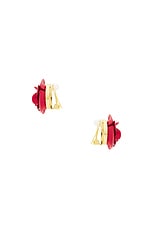 Rowen Rose Oversize Rose Earrings in Red, view 2, click to view large image.