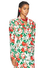 Rowen Rose Sable Printed Oversized Tailored Jacket in Cream & Red Roses, view 2, click to view large image.