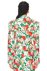 Rowen Rose Sable Printed Oversized Tailored Jacket in Cream & Red Roses, view 3, click to view large image.