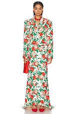Rowen Rose Sable Printed Oversized Tailored Jacket in Cream & Red Roses, view 4, click to view large image.