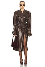 Rowen Rose Signature Raglan Trench Coat in Brown, view 4, click to view large image.