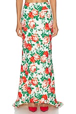 Rowen Rose Sable Printed Low Waist Long Skirt in Cream & Red Roses, view 1, click to view large image.