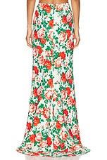 Rowen Rose Sable Printed Low Waist Long Skirt in Cream & Red Roses, view 3, click to view large image.