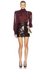 Rowen Rose Oversized Blouse With Bow-neck in Bordeaux, view 4, click to view large image.