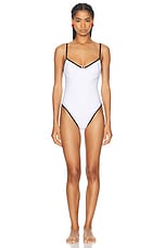 Rowen Rose Underwire One Piece Swimsuit in White & Black, view 1, click to view large image.