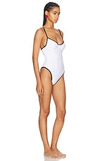 Rowen Rose Underwire One Piece Swimsuit in White & Black, view 2, click to view large image.