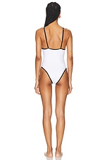 Rowen Rose Underwire One Piece Swimsuit in White & Black, view 3, click to view large image.