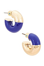 Roxanne Assoulin True Blue Chubbies Earrings in Shiny Gold & Blue, view 1, click to view large image.