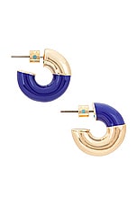 Roxanne Assoulin True Blue Chubbies Earrings in Shiny Gold & Blue, view 2, click to view large image.