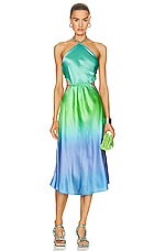 ROCOCO SAND Kiki Midi Dress in Blue & Green Ombre, view 1, click to view large image.