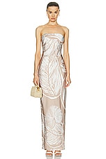 ROCOCO SAND Ines Maxi Strapless Dress in Light Brown & White, view 1, click to view large image.