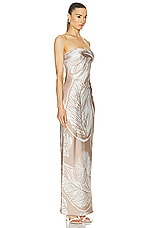 ROCOCO SAND Ines Maxi Strapless Dress in Light Brown & White, view 2, click to view large image.
