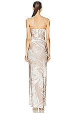 ROCOCO SAND Ines Maxi Strapless Dress in Light Brown & White, view 3, click to view large image.