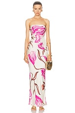 ROCOCO SAND Maxi Strapless Dress in White Pink, view 1, click to view large image.