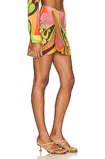 Raisa Vanessa Printed Wrap Mini Skirt in Orange, view 2, click to view large image.