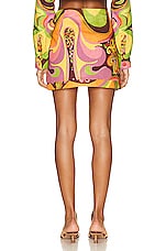 Raisa Vanessa Printed Wrap Mini Skirt in Orange, view 3, click to view large image.