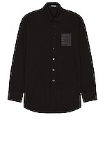 Raf Simons Straight Fit Denim Shirt With Leather Patch in