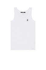 Raf Simons Tank Top With R Print And Leather Patch in White, view 1, click to view large image.