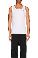Raf Simons Tank Top With R Print And Leather Patch in White, view 3, click to view large image.