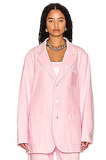 Raf Simons School Boy Denim Blazer in Light Pink, view 2, click to view large image.