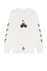 RTA Lawrence Long Sleeve Tee in White Black Cherries, view 2, click to view large image.